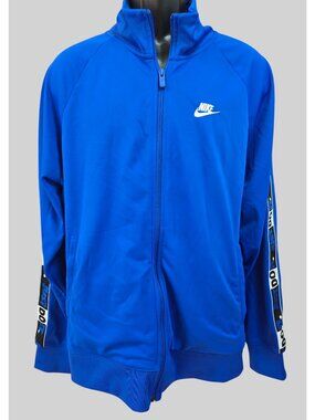Nike Mens Blue Full-Zip Track Jacket Medium With "Just Do It" Sleeve Tape